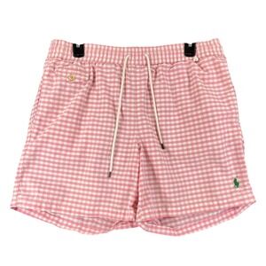 Polo Ralph Lauren Swim Trunks Mens M Pink Gingham Check Pony Logo Beach Pool